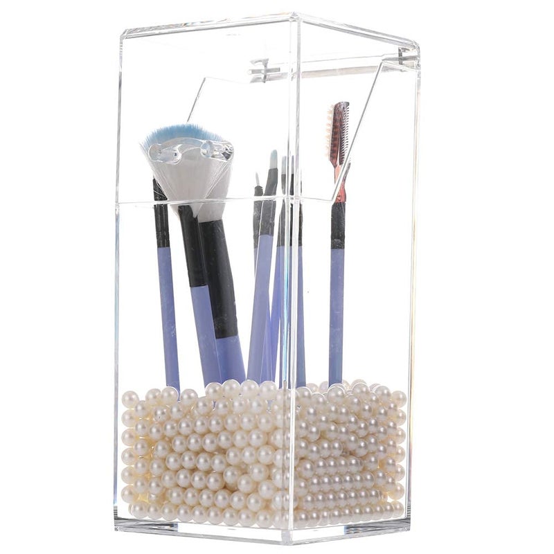 Sooyee Makeup Brush Holder,Makeup Brush Organizer with 8mm White Pearls,Dustproof Makeup Brush holder with Lid - Image 4